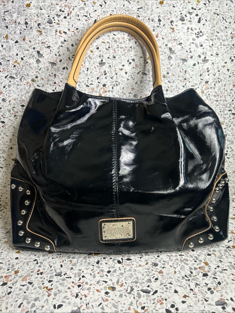 Kenneth Cole reaction Y2K Black Patent Leather Shoulder Bag